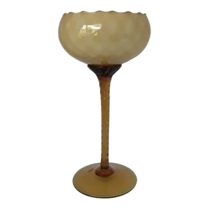 Vintage Italian Empoli Cased Glass Butterscotch Compote Bowl With Applied Amber Glass Stem