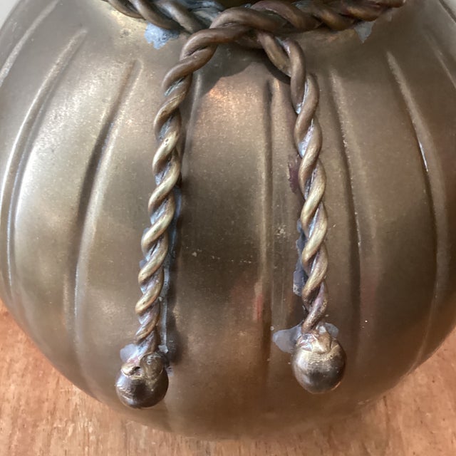 English Mid 20th Century Penco Brass Vase W/Fluted Sides, Scalloped Top and Decorative Rope Tie For Sale - Image 3 of 12
