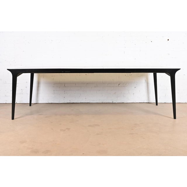 John Van Koert for Drexel Mid-Century Modern Black Lacquered Extension Dining Table, Newly Refinished For Sale In South Bend - Image 6 of 13