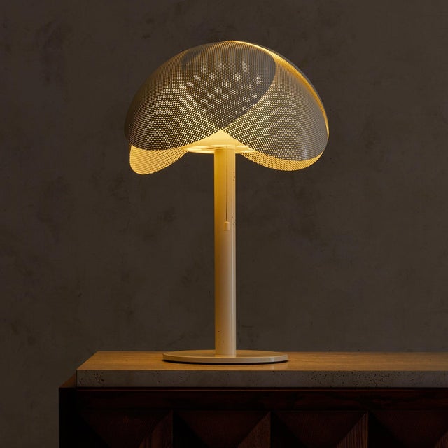 White Vintage Italian Perforated Metal Table Lamp with Acrylic Diffuser For Sale - Image 8 of 18
