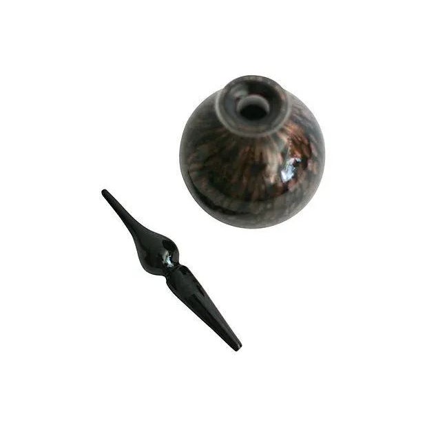 Offered is a black Murano glass perfume bottle with copper fleck detail. No maker's mark.