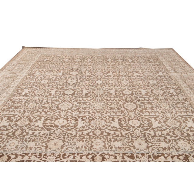 Beige Antique Malayer Handmade Brown and Beige Floral Wool Rug For Sale - Image 8 of 11