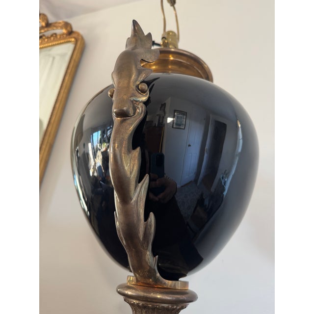 Chapman Manufacturing Company 1990 Chapman French Empire Style Black Brass Table Lamp For Sale - Image 4 of 12