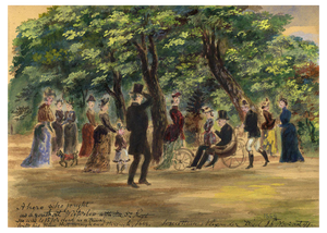 Alexander Hunter, Figures in Princes St Gardens, Edinburgh, 1888, Watercolour