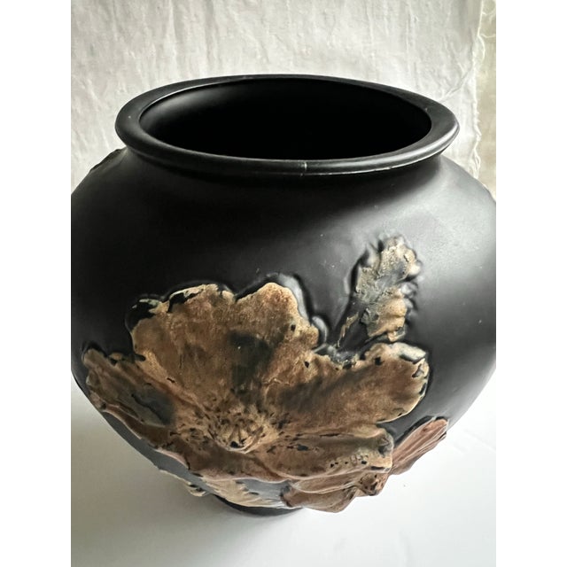 Tiffin Black Amethyst Satin Glass Vase With Coralene Poppies, Circa 1930s For Sale - Image 12 of 12