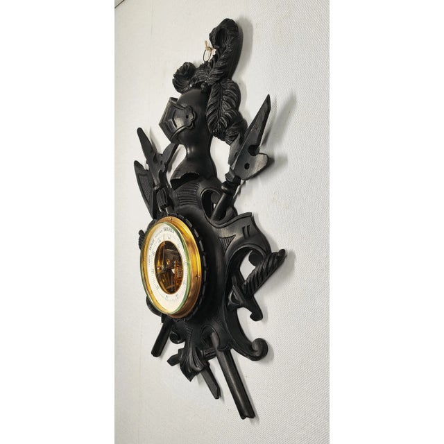 Black 19th Century Medieval Revival French Wall Barometer With Knight's Helmet, Swords, and Heraldic Motifs For Sale - Image 8 of 8