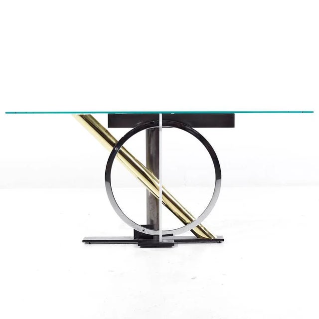Kaizo Oto for Design Institute of America Postmodern Steel and Brass Console Table This console table measures: 33.25 wide...