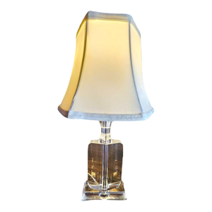 1970s MId-Century Solid Crystal Table Lamp With Shade