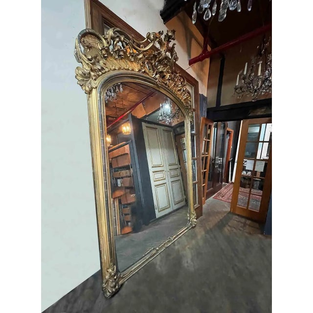 Wood Antique Overmantel Mirror With Hand Carved, Giltwood Frame For Sale - Image 7 of 9