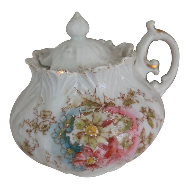 Early 20th-Century Japanese Floral Porcelain Petite Covered Sugar Bowl For Sale