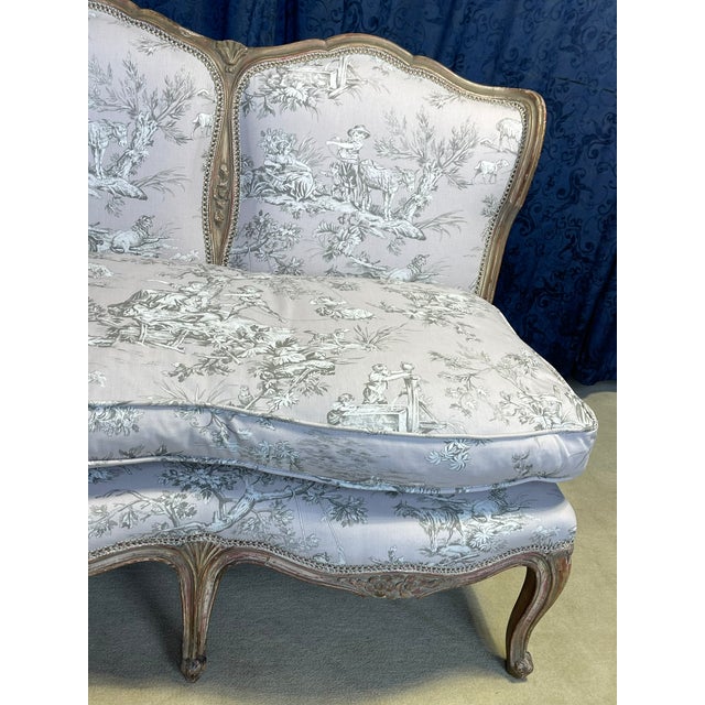 Antique French Toile Settee For Sale - Image 4 of 14