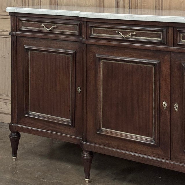 Auburn French Louis XVI Style Carrara Marble Top Mahogany Four Door Buffet For Sale - Image 8 of 18