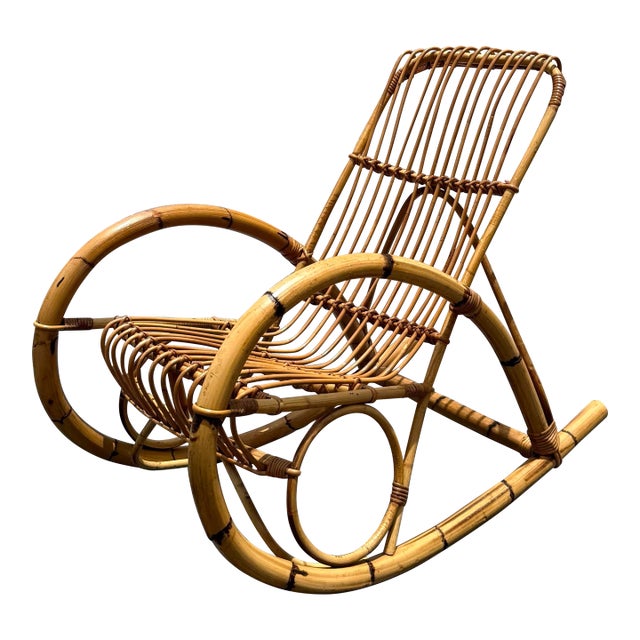 Vintage MCM Franco Albini Rattan Rocking Chair For Sale