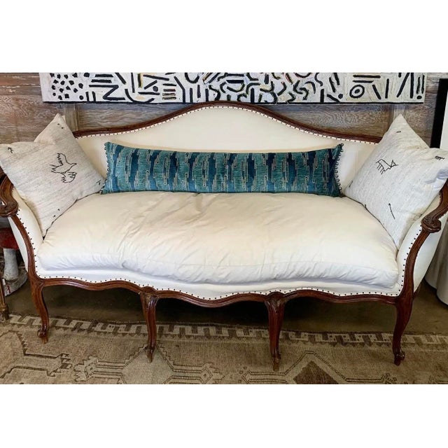 Blue Velvet Lumbar Pillow With Silk Backing For Sale In Nashville - Image 6 of 7