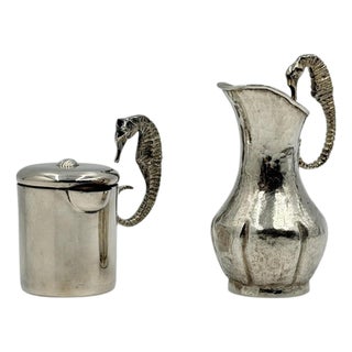 1960s Los Castillo Seahorse Silver Plate Creamer & Sugar Set For Sale