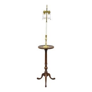 Knob Creek of Morganton Cherry Wood Brass Candlestick Floor Lamp Side Table For Sale