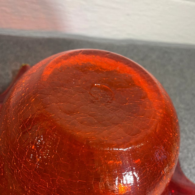Glass Large Mid-Century Blenko Attributed Orange Crackle Glass Bowl For Sale - Image 7 of 10
