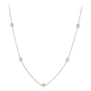 1 Carat Round Diamond by Yard Necklace Set in 14 Karat Yellow Gold For Sale
