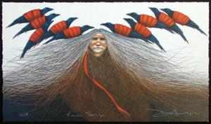 Frank Howell "Raven Songs" Hand Colored Lithograph Unframed 1991 8x14