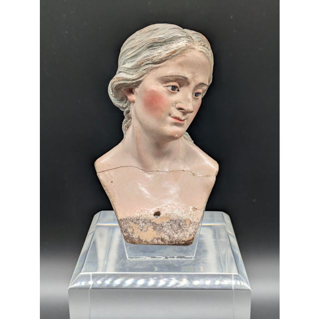 Pink Late 18th Century Neapolitan Glass-Eyed Santon Head For Sale - Image 8 of 10