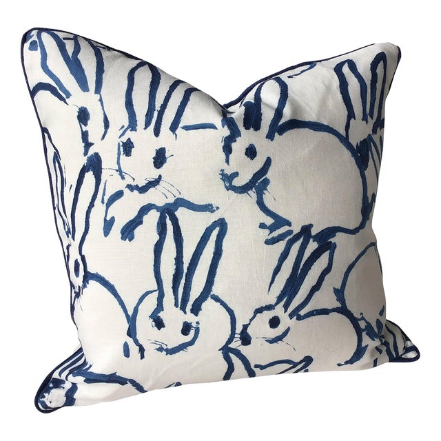 Hunt Slonem "Bunny Hutch" in Navy & White 24" Pillow - Single For Sale
