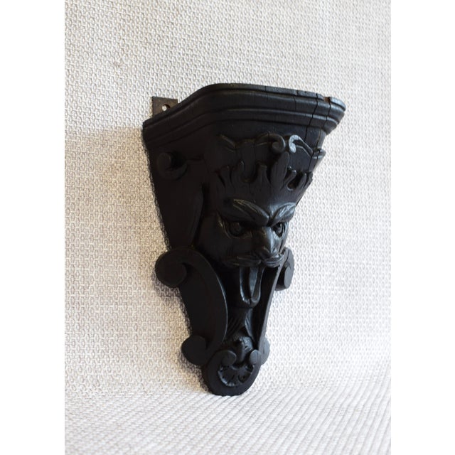 Napoleon III Victorian Black Wall Shelf with Green Man Carving, 1890s For Sale - Image 11 of 13