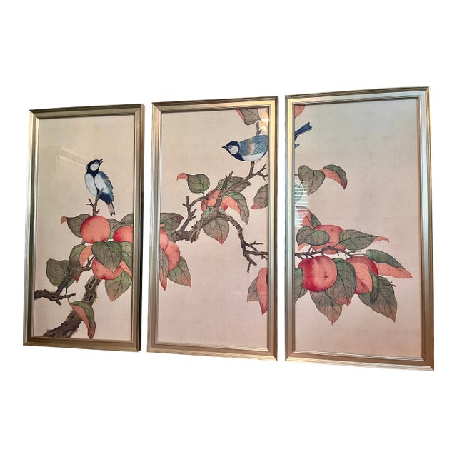 Lillian August Birds & Fruit Triptych – 3-Piece Framed Art Set For Sale