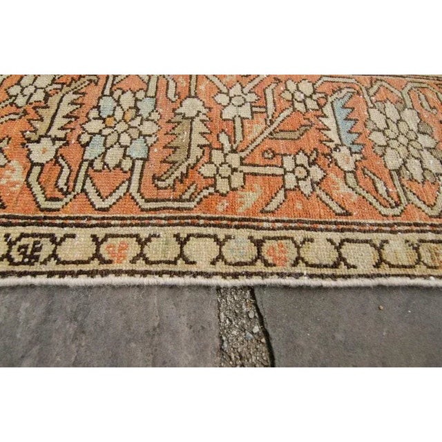 1920s Antique All Over Geometric Floral Terra Cotta & Blue Hand Knotted Wool Wide Runner Rug - 6’9” x 14’6” For Sale - Image 9 of 11