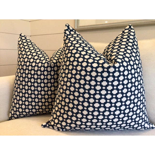 Contemporary Schumacher “Betwixt” Indigo Pillows - a Pair For Sale - Image 3 of 3