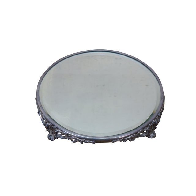 Art Nouveau Antique Art Nouveau Round Acanthus Plateau Mirror Dresser Bar Vanity Tray 13" For Sale - Image 3 of 11