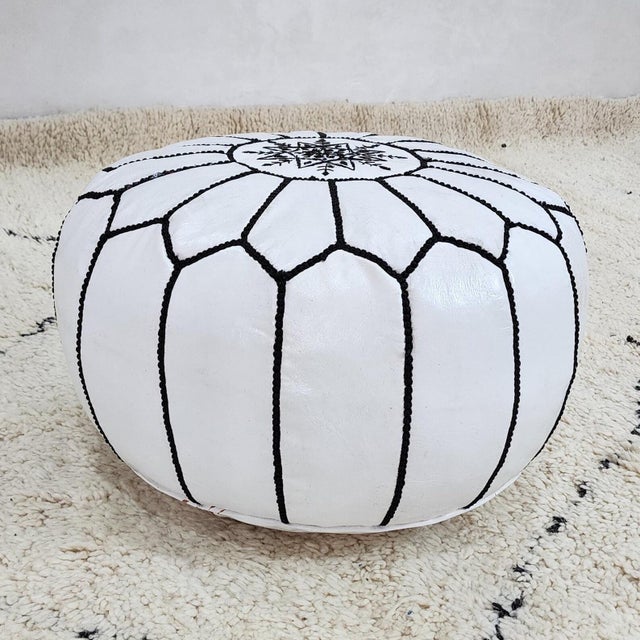 Art Deco Moroccan Leather Moroccan Pouf Cover For Sale - Image 3 of 6