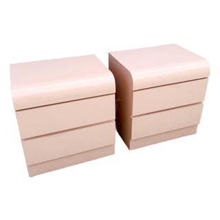 Postmodern Pink Golds Laminate Waterfall Nightstands - A Pair For Sale