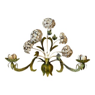 Tole Hydrangea Double Arm Candle Wall Sconce For Sale