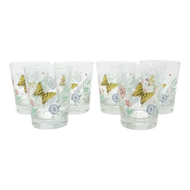 Vintage Lenox Butterfly Meadow Glass Old Fashioned Glasses - 6 Pieces For Sale