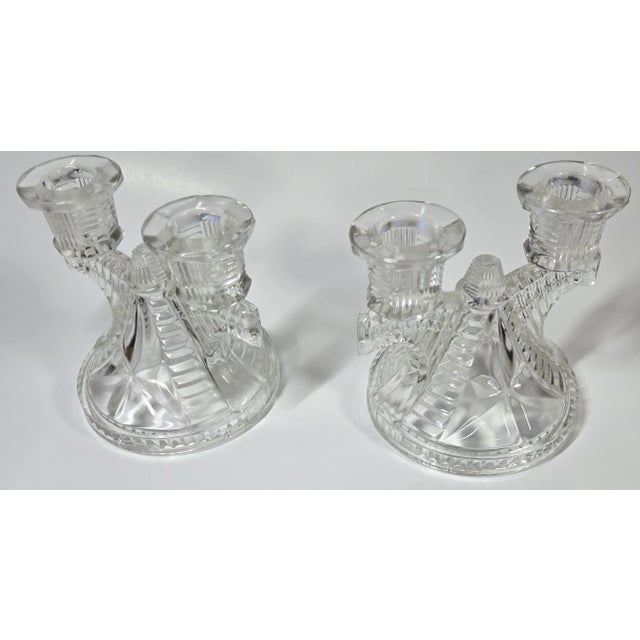 Vintage Art Deco Glass Double Candlesticks- A Pair For Sale - Image 13 of 18
