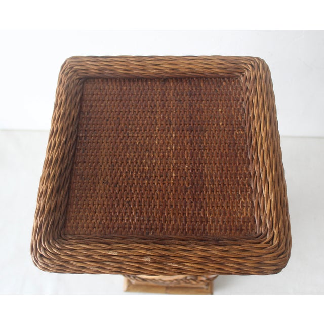Tan 1980s Coastal Woven Rattan Pedestal Plant Stand For Sale - Image 8 of 13