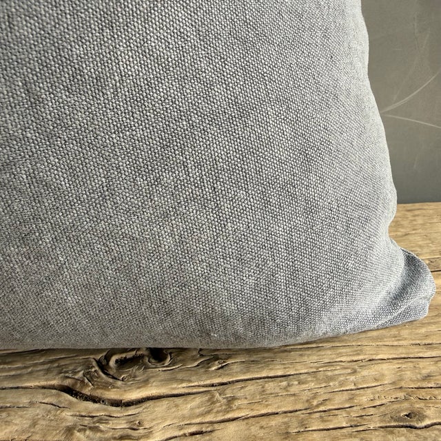 Stone Washed Linen Pillow in Whale Gray With Down Insert For Sale - Image 4 of 6