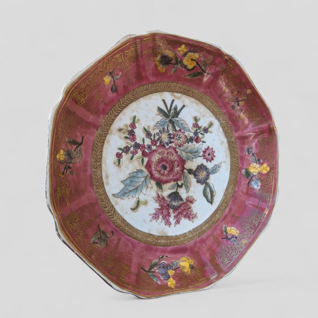 Vintage Chinoiserie Botanical Flower Ceramic Porcelain Plates- A Pair For Sale - Image 4 of 10