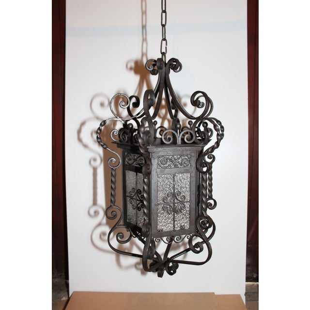 Large French Manor wrought iron porch lantern Glass Gothic style light fixture Outdoor patio ceiling light Hall Entryway...