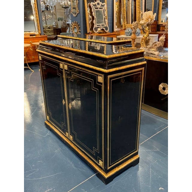 French Pair of Continental Louis XVI Black Lacquered Chests With Bronze For Sale - Image 3 of 6