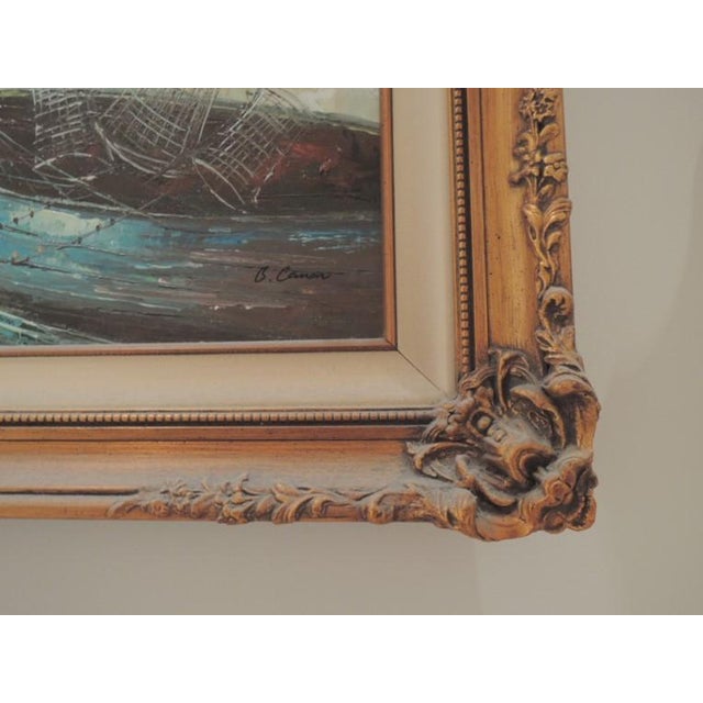 Wood Oil Painting by B. Canon 44 X 32 "California School of Painters" Seascape Scene For Sale - Image 7 of 9