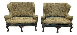 19th Century George II Style Carved Walnut Needlework Settees - A Pair