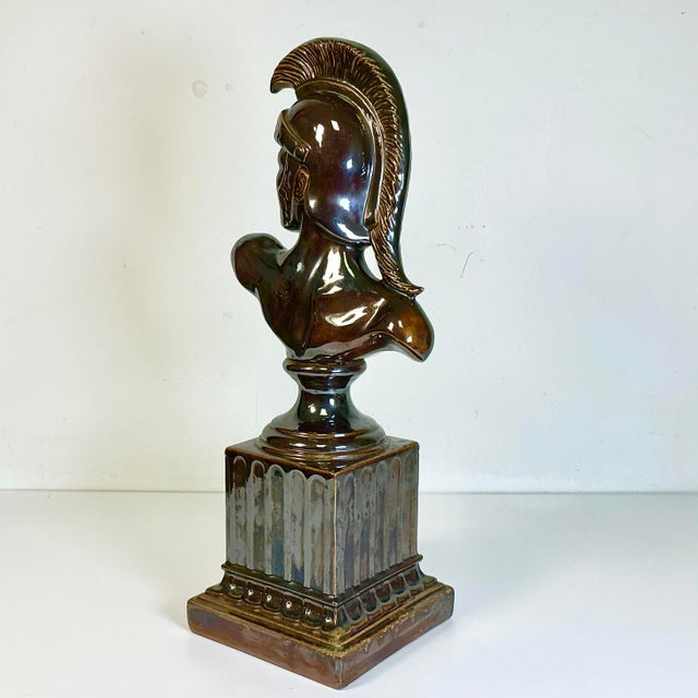Ceramic 1970s Vintage Folk Art Neoclassical Roman Centurion Warrior Sculpture Bust, Artist Signed For Sale - Image 7 of 14