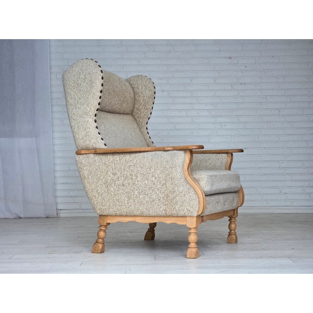 Danish Highback Armchair in Wool and Oak, 1970s For Sale - Image 18 of 18