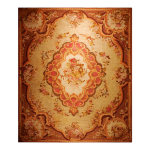 1850s Antique Beige Floral Medallion French Neoclassical European Aubusson Rug