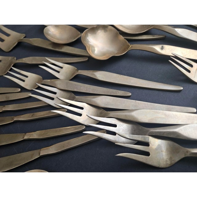 1950s Vintage Nickel Bronze 54 Piece Flatware Set - For Sale - Image 5 of 12