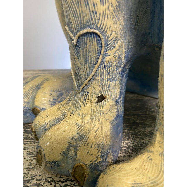 Vintage Jeanne Valentine Oversized Blue Papier-Mâché Cat Sculpture For Sale - Image 9 of 13