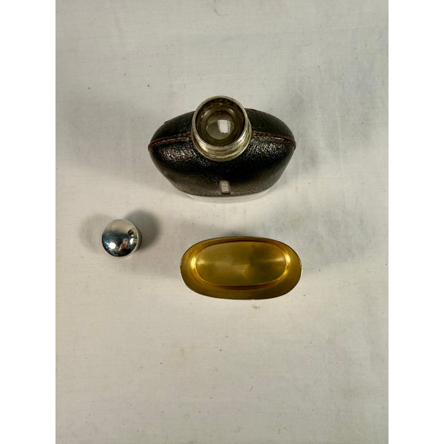 Antique, English, Leather, Glass, and Silverplate Hip Flask For Sale - Image 4 of 6