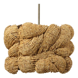 Jamie Young Small Anguilla Chandelier in Cream Wood Beads For Sale