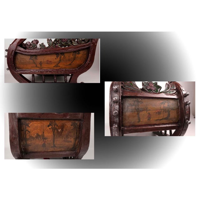 Vintage German Carved Wooden Sleigh With Hand Painted Scenes For Sale In Los Angeles - Image 6 of 7